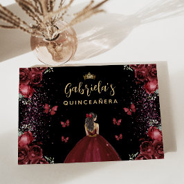 Libro De Visitas Quinceañera Burgundy Gold Black Floral