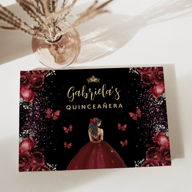 Libro De Visitas Quinceañera Burgundy Gold Black Floral (Subido por el creador)