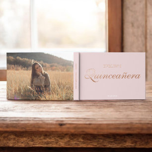 Libro De Visitas Quinceanera de cumpleaños rosado elegante con foto