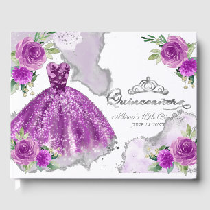 Libro De Visitas Quinceanera De Flor Morada