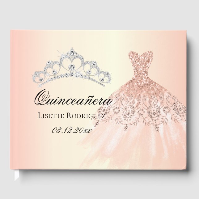 Libro De Visitas Quinceanera de oro Rosa personalizada (Anverso)