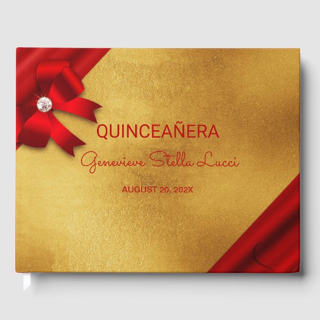 Libro De Visitas Quinceañera de oro y rojo moda (Anverso)