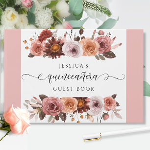 Libro De Visitas Quinceañera elegante Rubor color rosa y borgoña