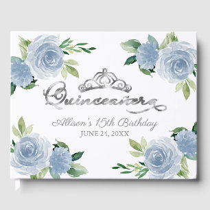 Libro De Visitas Quinceanera floral azul claro de Tiara