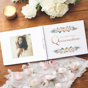 Libro De Visitas Quinceañera floral Femenina Rosa de Rubor