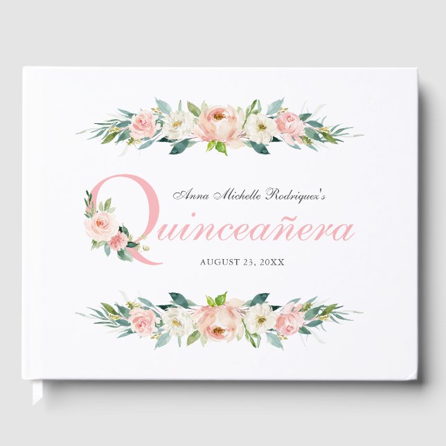 Libro De Visitas Quinceanera floral Femenina Rosa Rubor (Anverso)