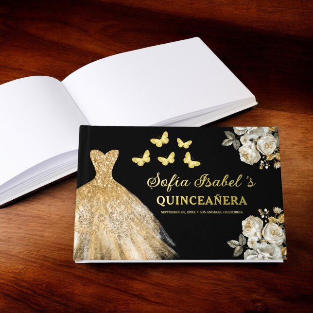 Libro De Visitas Quinceañera Gold Princess Floral Butterflies (Subido por el creador)