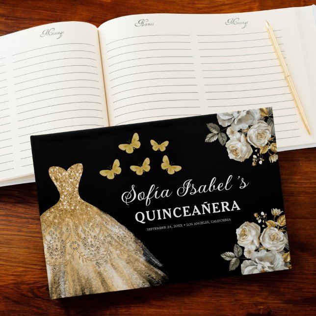 Libro De Visitas Quinceañera Gold Princess Floral Butterflies (Subido por el creador)