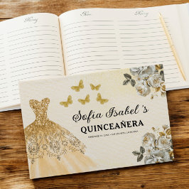 Libro De Visitas Quinceañera Gold Princess Floral Butterflies