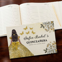 Libro De Visitas Quinceañera Gold Princess Floral Butterflies