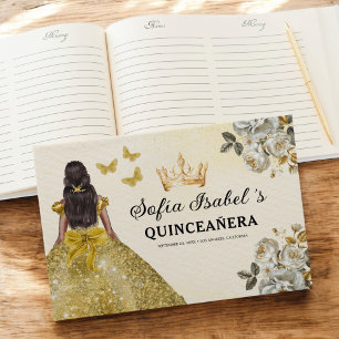 Libro De Visitas Quinceañera Gold Princess Floral Butterflies