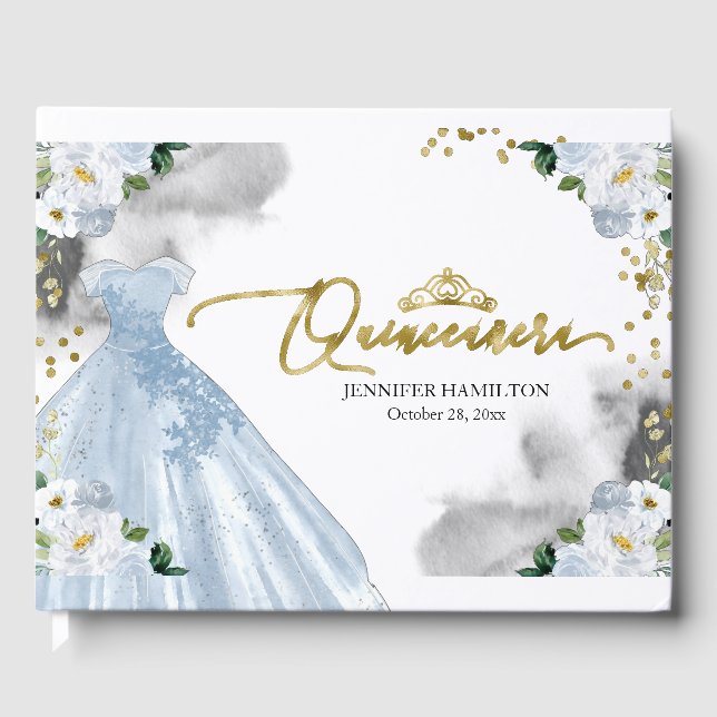 Libro De Visitas Quinceanera Guest Book Blue Dress Floral (Anverso)