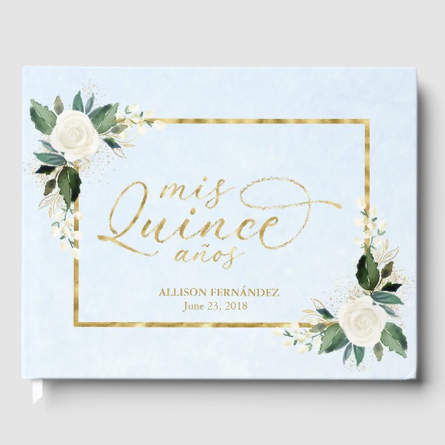 Libro De Visitas Quinceanera Guest Book Dusty Blue Relieve metaliza (Anverso)