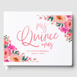 Libro De Visitas Quinceanera Guest Book Flor rosa caliente