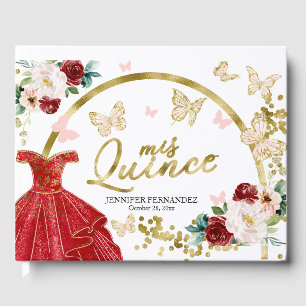 Libro De Visitas Quinceanera Guest Book Mariposa Vestido Rojo