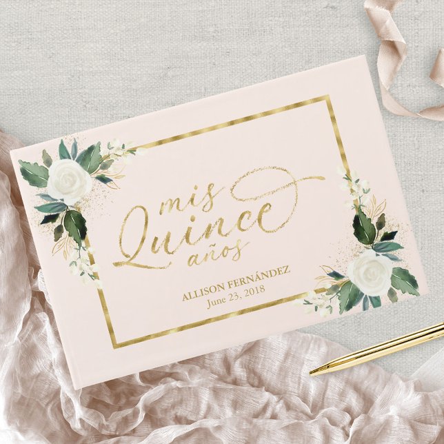 Libro De Visitas Quinceanera Guest Book Relieve metalizado dorado r (Subido por el creador)