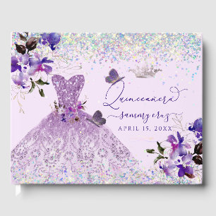 Libro De Visitas Quinceanera Holografía Purpurina Peas Morado Dulce
