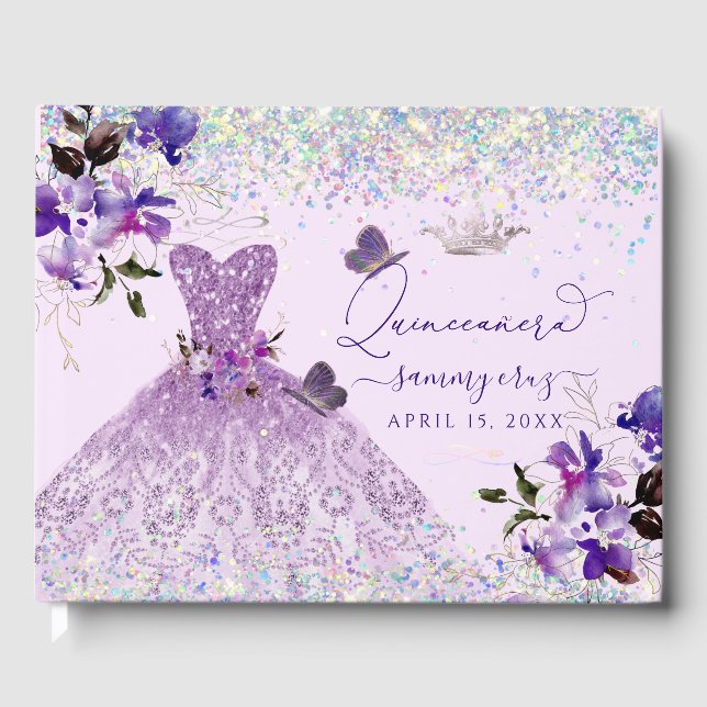 Libro De Visitas Quinceanera Holografía Purpurina Peas Morado Dulce (Anverso)