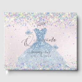 Libro De Visitas Quinceanera Holographic Confetti Dusty Blue Vress