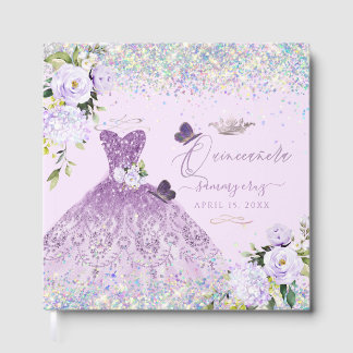 Libro De Visitas Quinceanera Holographic Confetti Dusty Purple