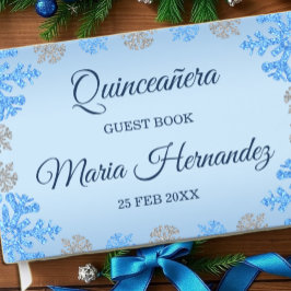 Libro De Visitas Quinceañera Ice Blue Silver Snowflake