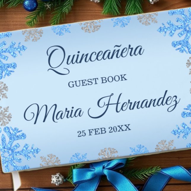 Libro De Visitas Quinceañera Ice Blue Silver Snowflake (Subido por el creador)