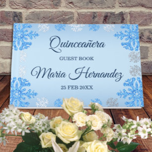 Libro De Visitas Quinceañera Ice Blue Silver Snowflake