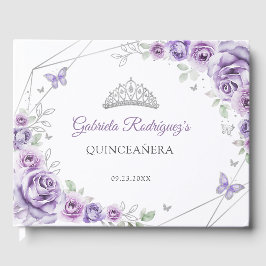 Libro De Visitas Quinceanera Lilac Purple Silver Floral Details