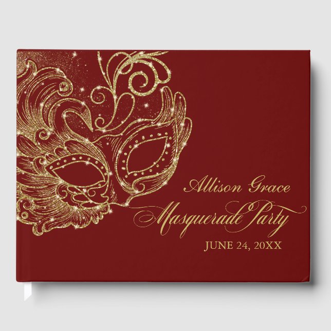 Libro De Visitas Quinceanera Masquerade Fiesta Gold Burgundy (Anverso)