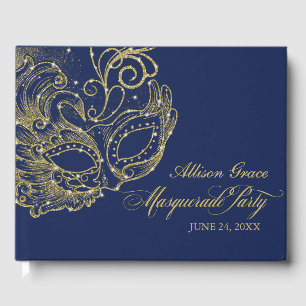Libro De Visitas Quinceanera Masquerade Fiesta Oro Azul