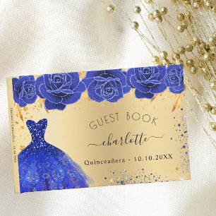 Libro De Visitas Quinceanera oro vestido azul real purpurina flores