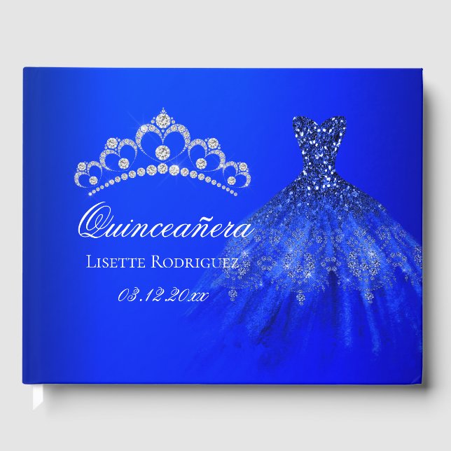 Libro De Visitas Quinceañera Personalizada Azul Real (Anverso)