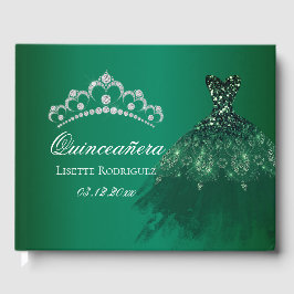 Libro De Visitas Quinceanera personalizada del verde esmeralda