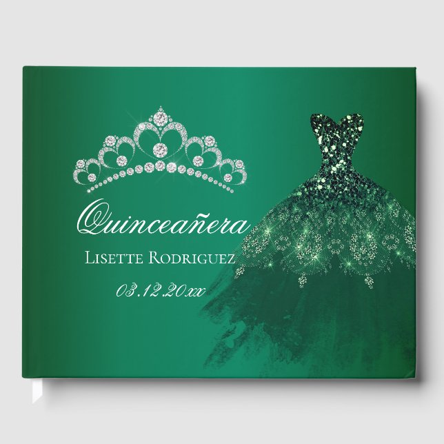 Libro De Visitas Quinceanera personalizada del verde esmeralda (Anverso)