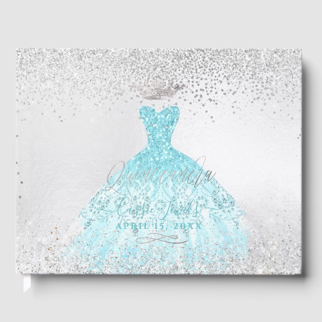 Libro De Visitas Quinceanera Princesa Purpurina Gown Ombre Azul (Anverso)