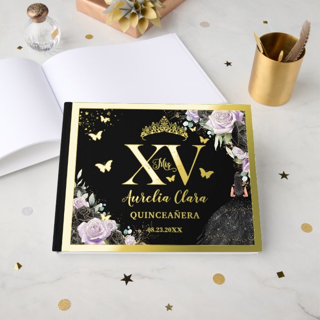 Libro De Visitas Quinceañera Quince 15 XV Gold (Anverso Abierto)