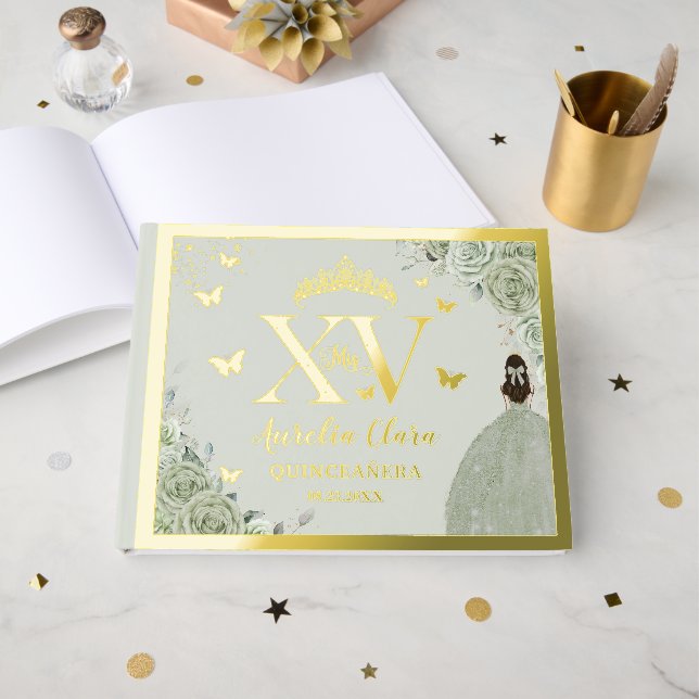 Libro De Visitas Quinceañera Quince 15 XV Gold (Anverso Abierto)