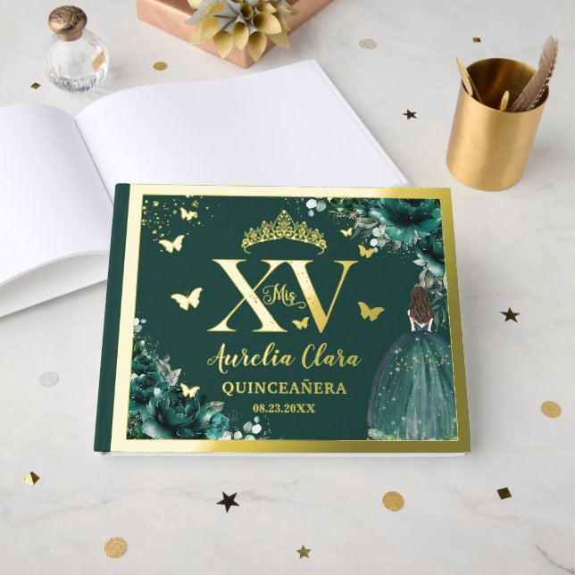 Libro De Visitas Quinceañera Quince 15 XV Gold (Anverso Abierto)