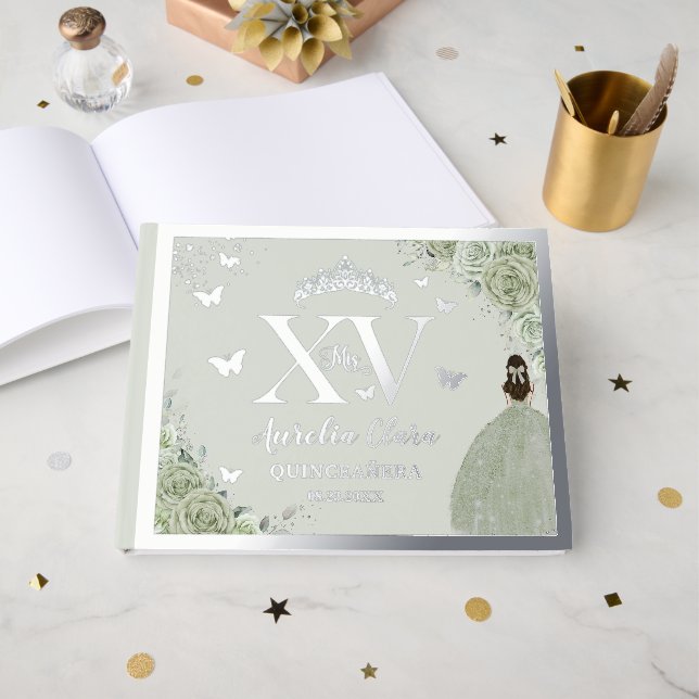 Libro De Visitas Quinceañera Quince 15 XV Plata (Anverso Abierto)
