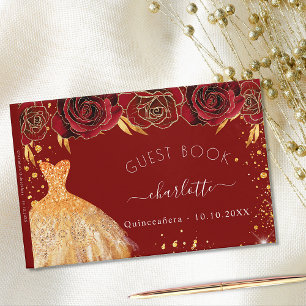 Libro De Visitas Quinceanera red gold glitter dress flowers