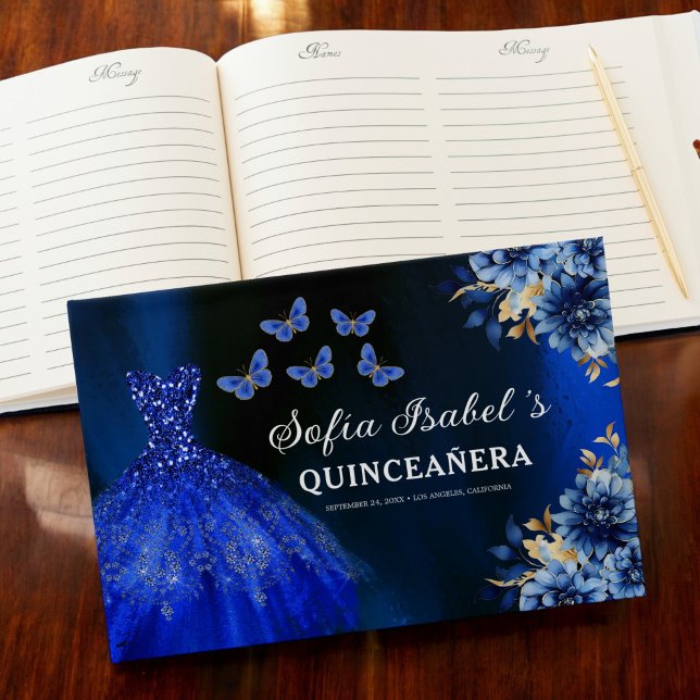 Libro De Visitas Quinceañera Royal Blue Gold Printerflies (Subido por el creador)