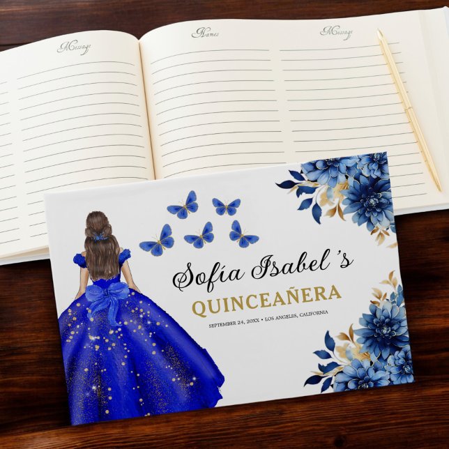 Libro De Visitas Quinceañera Royal Blue Gold Printerflies (Subido por el creador)