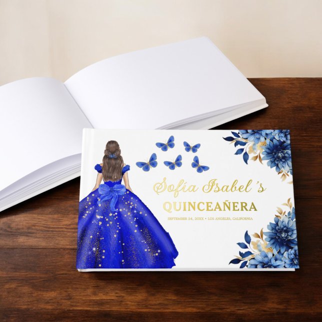 Libro De Visitas Quinceañera Royal Blue Gold Printerflies (Subido por el creador)