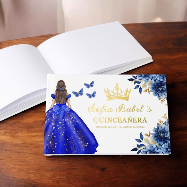 Libro De Visitas Quinceañera Royal Blue Gold Printerflies (Subido por el creador)