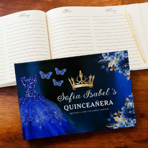 Libro De Visitas Quinceañera Royal Blue Gold Printerflies