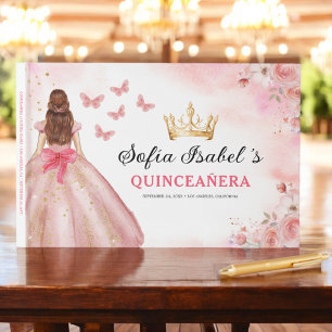 Libro De Visitas Quinceañera Rubor Floral Princess Butterflies Gold