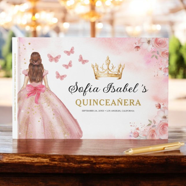 Libro De Visitas Quinceañera Rubor Floral Princess Butterflies Gold (Subido por el creador)
