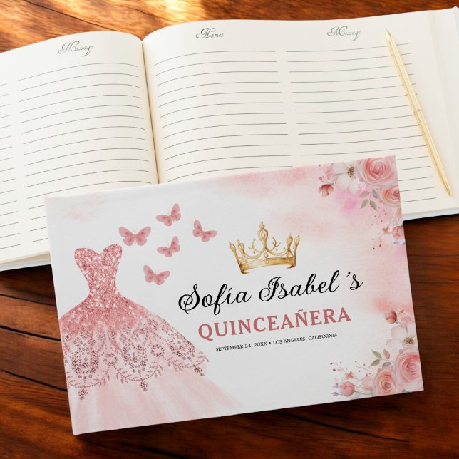 Libro De Visitas Quinceañera Rubor Floral Princess Butterflies Gold (Subido por el creador)