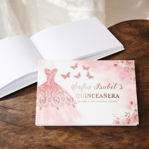 Libro De Visitas Quinceañera Rubor Floral Princess Butterflies Gold