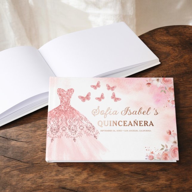 Libro De Visitas Quinceañera Rubor Floral Princess Butterflies Gold (Subido por el creador)